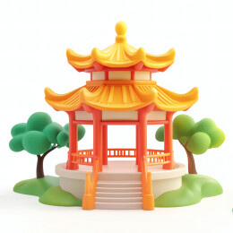 卡通粘土风的中式亭子