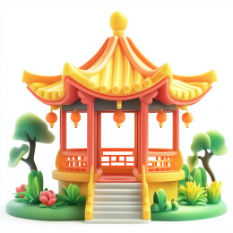 一个卡通粘土风的中式亭子