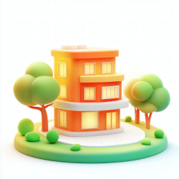 一个卡通3D住宅小场景图标