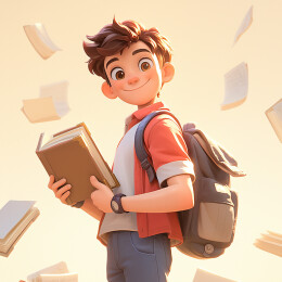 抱书的卡通少年