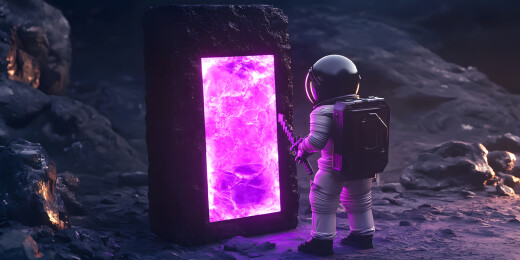 宇航员在未知星球上发现发光门
