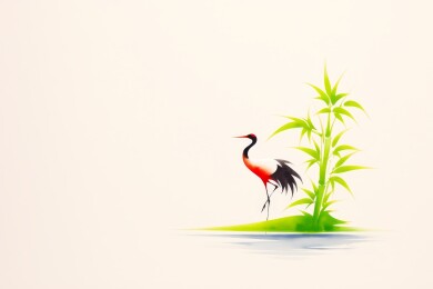 红冠鹤与翠竹