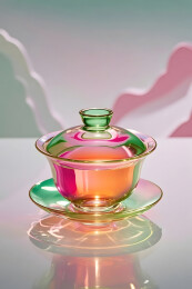 一个彩色玻璃质感盖碗茶