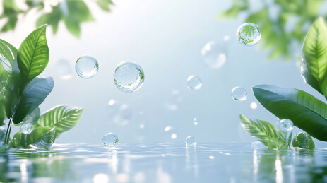 绿叶间漂浮的气泡