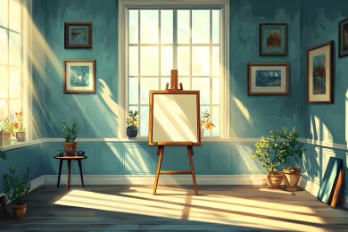 室内画架上的未完成画作