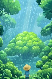 细雨滋润下翠绿西兰花