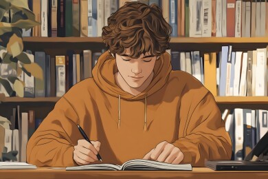 作家书桌前沉思写作的静谧场景