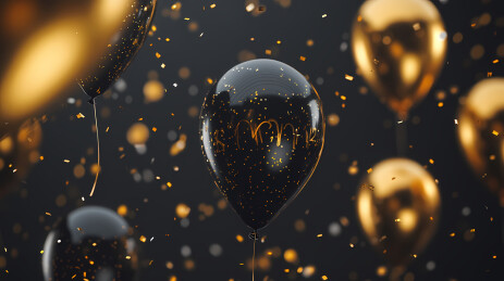 黑色气球与金色纸屑的生日惊喜