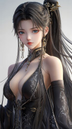 穿黑色露肩装的现代美女