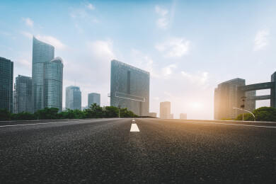 城市道路与杭州金融区建筑