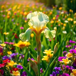 阳光下的多彩鸢尾花海