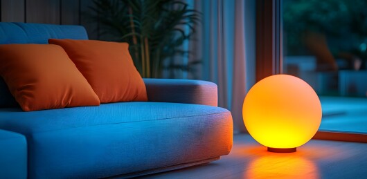 蓝色沙发上的彩色靠枕