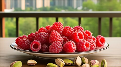 阳光下的红莓与开心果