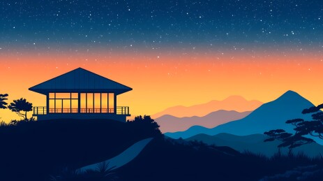 夕阳余晖中的山顶观景台