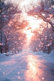 暴雪中的积雪压弯树木