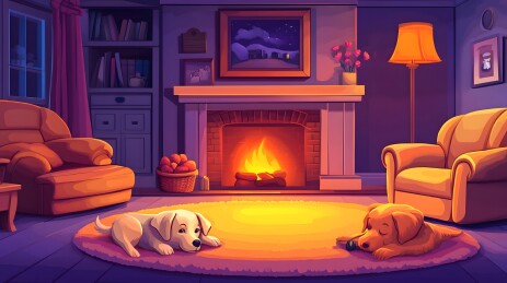 家庭客厅内安静休息的宠物狗