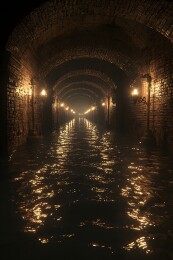 潮湿隧道中的斑驳光影