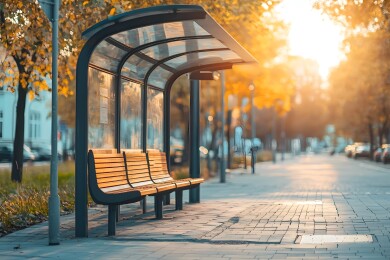 城市街道上的简约巴士车站