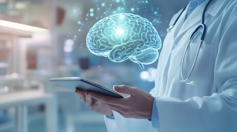 医生手中的数字大脑全息投影