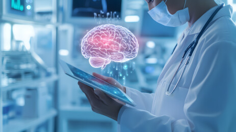 医生手中的数字大脑全息投影