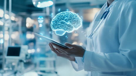 医生手中的数字大脑全息投影