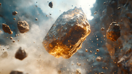 陨石撞击瞬间岩石碎片飞溅