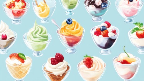 各种口味冰淇淋甜品