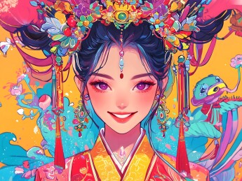 多彩盛装女子画像