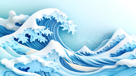 夏天海浪场景的三维渲染插图