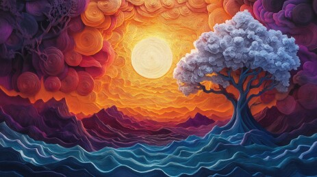 卷曲线条构成的梦幻山水