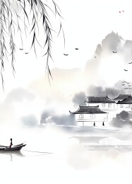 水墨画中国古建筑风景