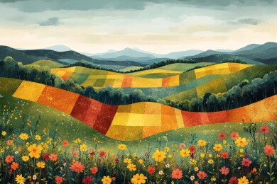 田园风光油菜花田野乡村景色