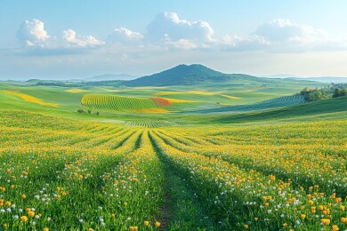 田园风光油菜花田野乡村景色