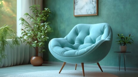 轻盈蓝绿色单人沙发舒适家居环境