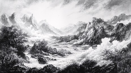山水画黑白云海