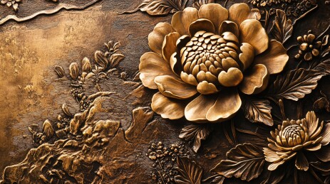3d浮雕金属牡丹花