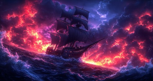 夕阳下的壮阔航海帆船