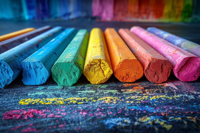 黑板上彩色的粉笔