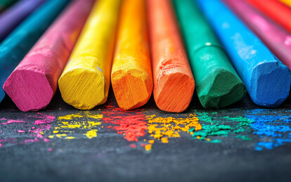 黑板上彩色的粉笔