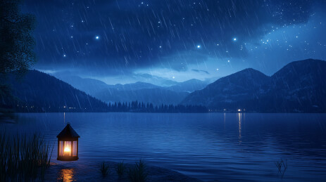 雨夜湖畔的璀璨星空