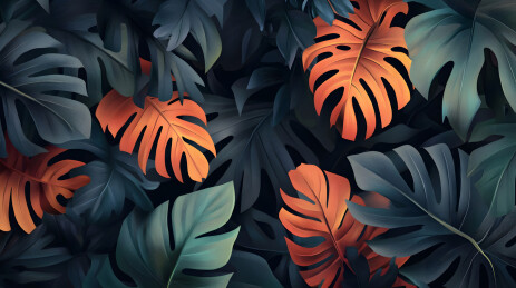 深浅交织的多彩热带植物叶片