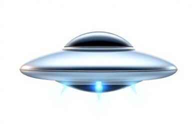 宇宙飞船飞过带有蓝光白色背景图片