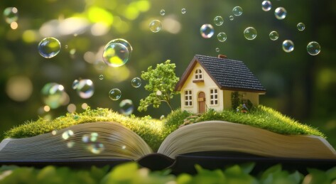 童话小屋绿地书页插画