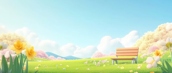 长椅春花草地图