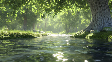 青苔覆盖的春日溪流