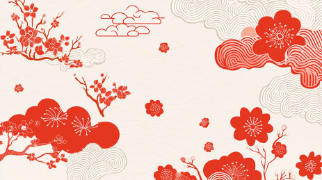 红色的梅花与祥云