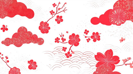 红色的梅花与祥云