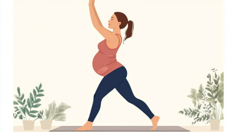 年轻孕妇正在做瑜伽运动扁平化插画