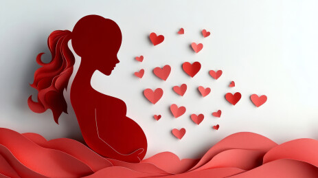 幸福的孕妇抚摸肚子剪纸风格插画