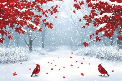 雪中枫林的冬日静谧